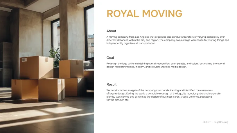 Royal Moving — Brand identity, slide 1